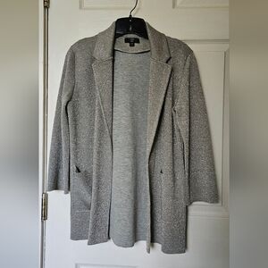 J Crew Sophie Open Front Sweater Blazer Metallic Light Gray XXS